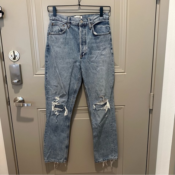 Agolde Straight Leg Distressed Denim Jeans Size 26 - Picture 1 of 8